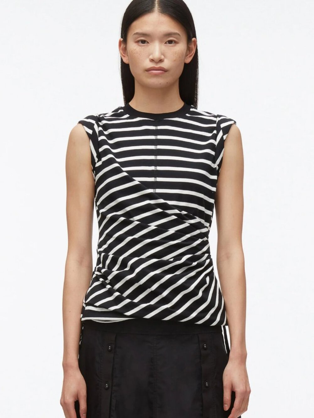 3.1 Phillip Lim Twisted Stripe Draped Asymmetric Jersey Sleeveless Tank Top M